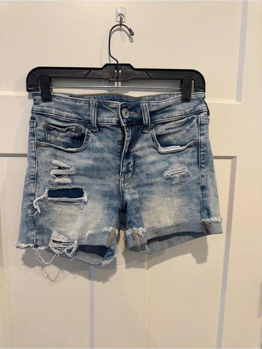 American Eagle Outfitters Light Blue Distressed Denim Shorts